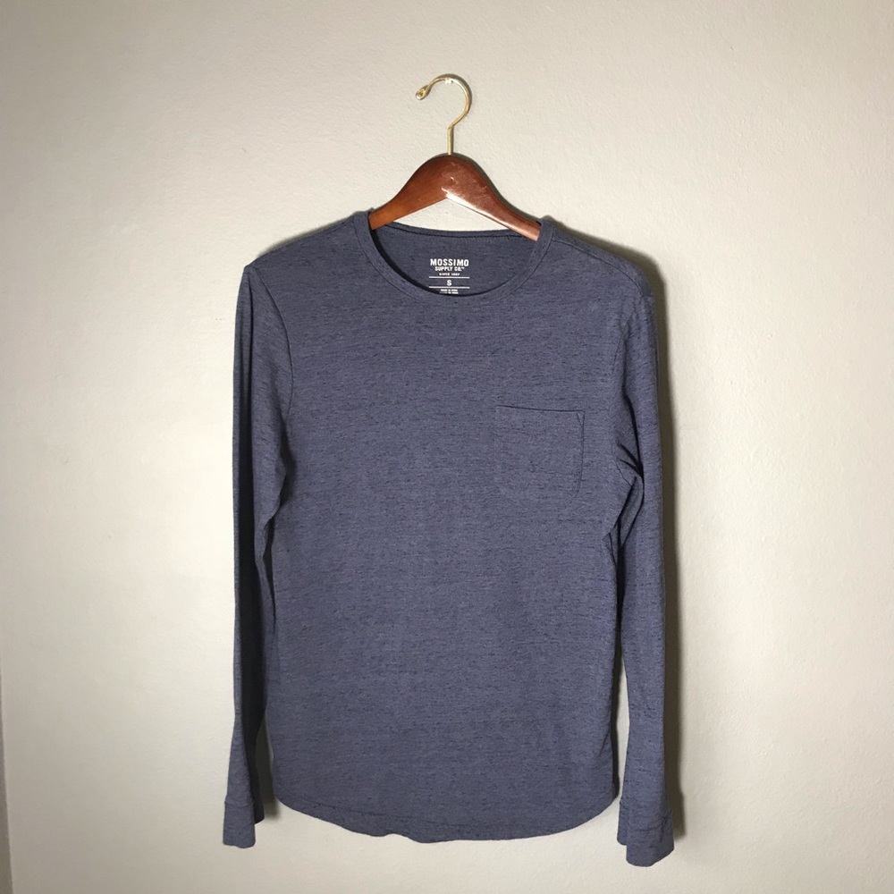 Long Sleeve Heathered Navy Pocket Tee